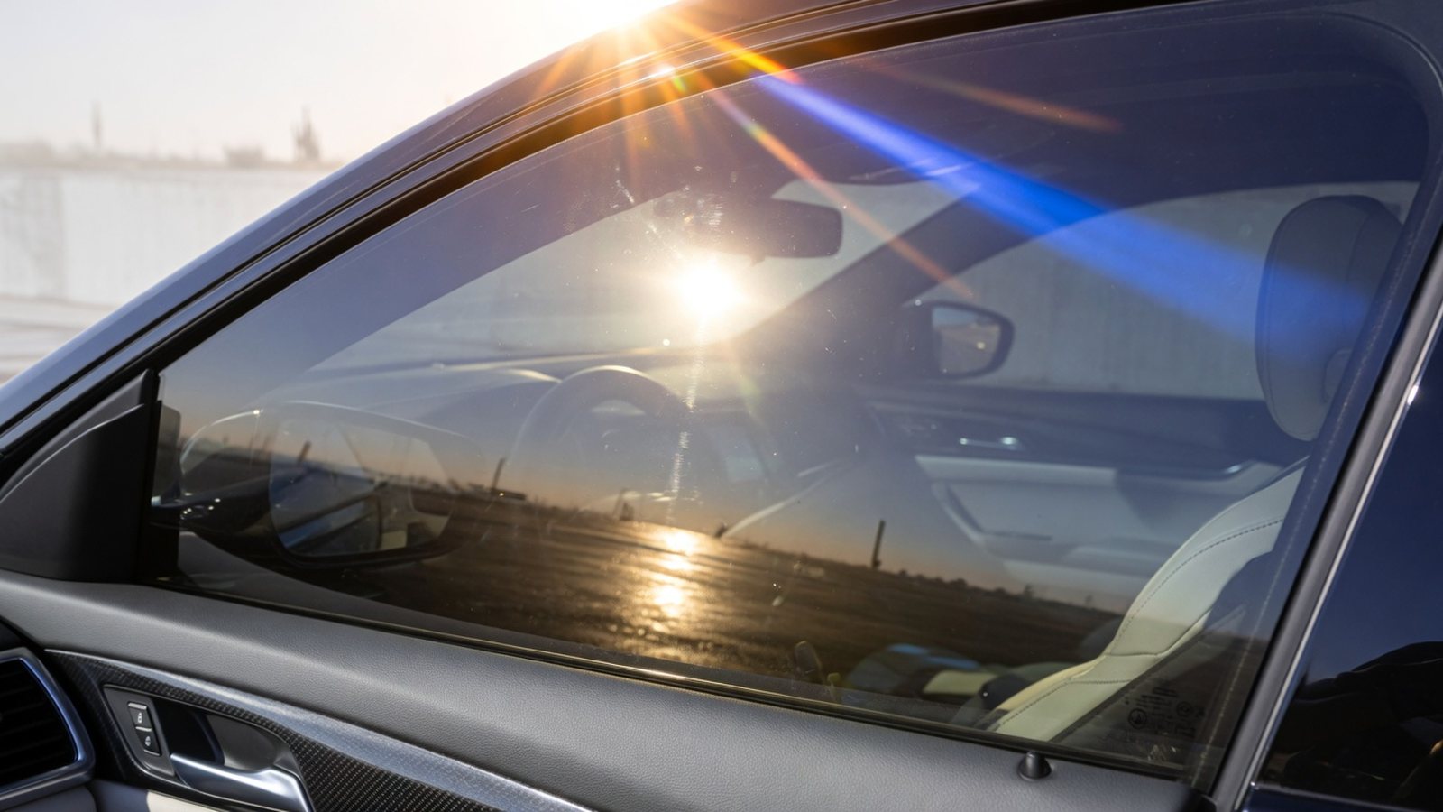 Close-up of tinted vehicle glass reducing Arizona sun glare