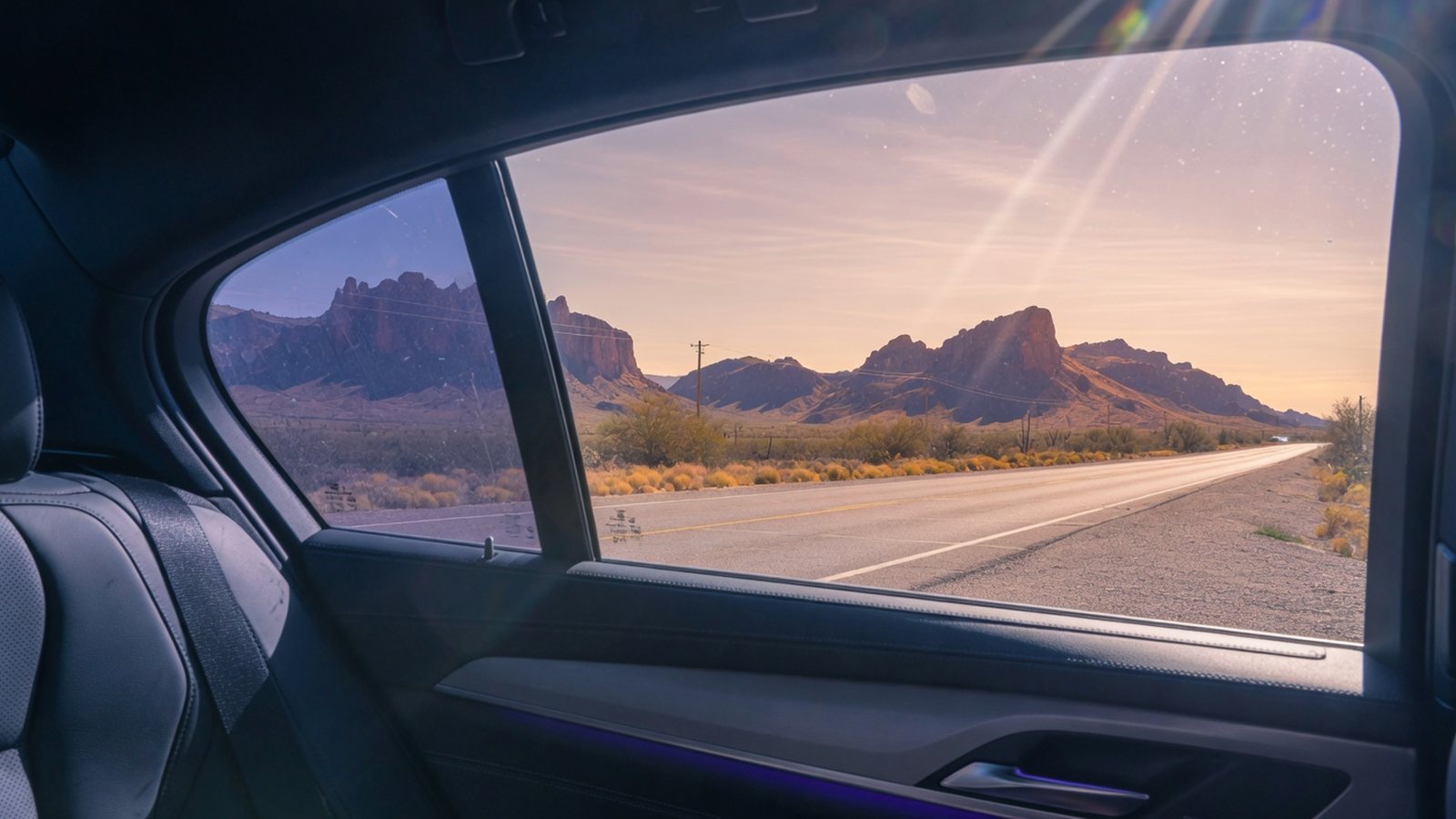 East Valley Arizona road light viewed through tinted car glass